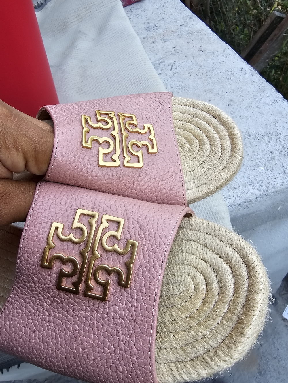 Tory Burch Dusty Pink Leather Espadrille Slide with Gold Logo - Picture 5 of 9